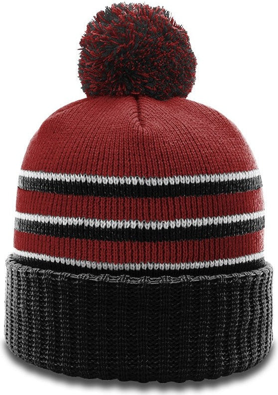 Cardinal/Black/White Sriped Beanie with Cuff & Pom
