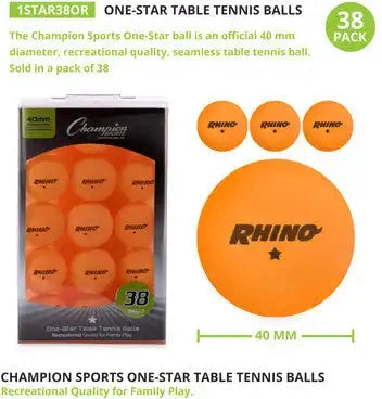 Champion Sports 1str38 1-star Table Tennis Balls - 38 Pk