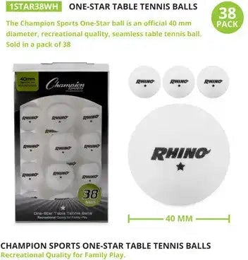 Champion Sports 1str38 1-star Table Tennis Balls - 38 Pk