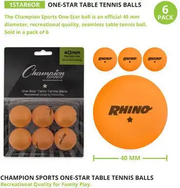 Champion Sports 1str6 1-star Table Tennis Balls Pack of 6 - Pk