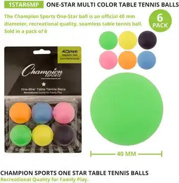 Champion Sports 1str6 1-star Table Tennis Balls Pack of 6 - Pk