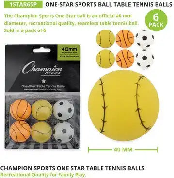 Champion Sports 1str6 1-star Table Tennis Balls Pack of 6 - Pk