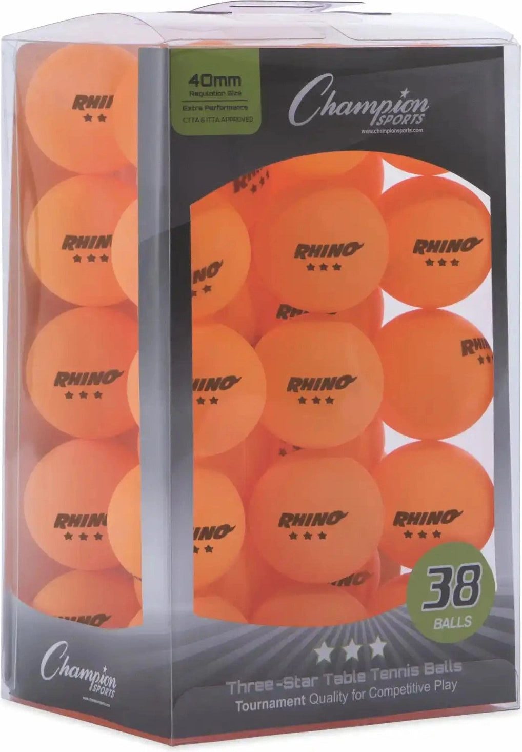 Champion Sports 3str 3-star Tournament Table Tennis Balls - 38 Pk - Orange / Box