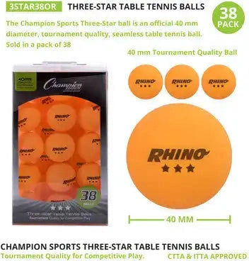 Champion Sports 3str 3-star Tournament Table Tennis Balls - 38 Pk