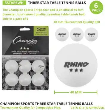 Champion Sports 3str 3-star Tournament Table Tennis Balls - 38 Pk