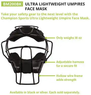 Champion Sports Bm200 Ultra Lightweight Umpire Face Mask with Drytek - Ea