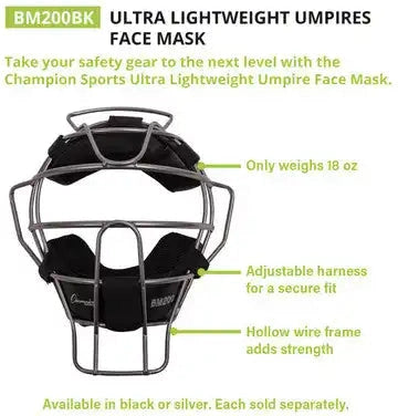 Champion Sports Bm200 Ultra Lightweight Umpire Face Mask with Drytek - Ea