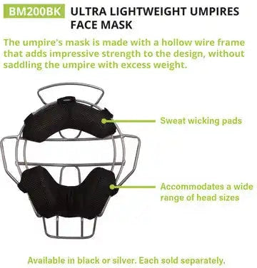 Champion Sports Bm200 Ultra Lightweight Umpire Face Mask with Drytek - Ea