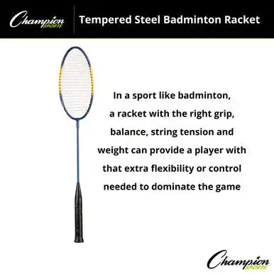 Champion Sports Br20 Tempered Steel Badminton Racket - Set - of 6 Colors