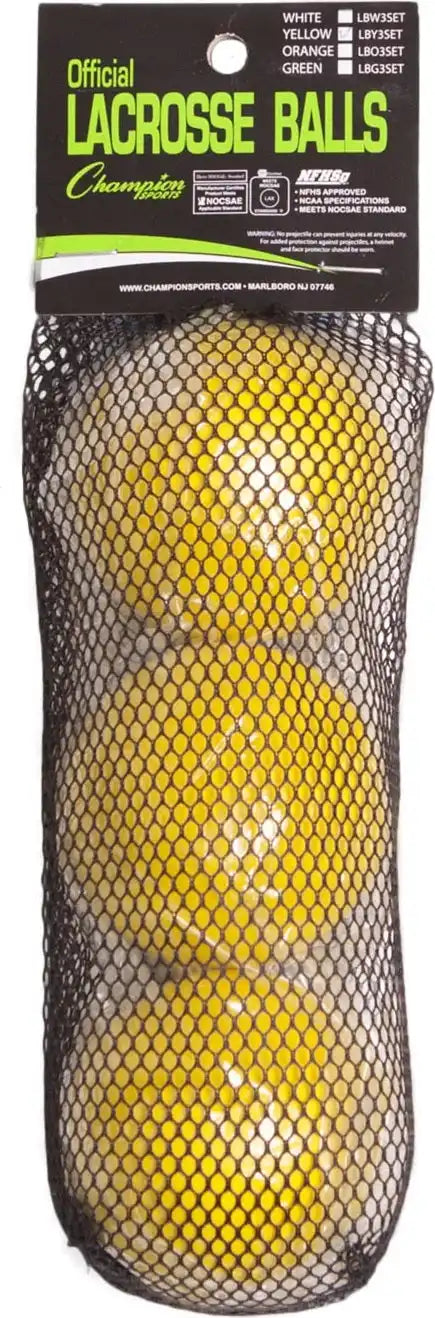 Champion Sports Lbset Lacrosse Ball - Set - Yellow, 3-pack