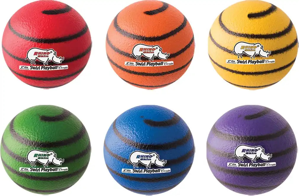 Champion Sports Rs63 Rhino Skin Foam Ball Medium Bounce - Set - of 6 Bright Color Swirl Balls