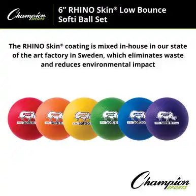 Champion Sports Rs65 6’’ Rhino Skin Low Bounce Softi Foam Ball - Set - of 6 Colors