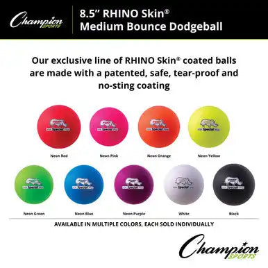 Champion Sports Rs8 8.5’’ Rhino Skin Medium Bounce Dodgeball - Set - of 6 Colors