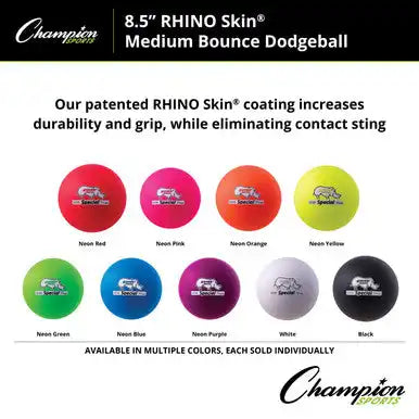 Champion Sports Rs8 8.5’’ Rhino Skin Medium Bounce Dodgeball - Set - of 6 Colors