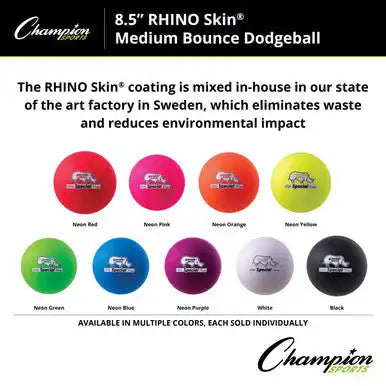 Champion Sports Rs8 8.5’’ Rhino Skin Medium Bounce Dodgeball - Set - of 6 Colors