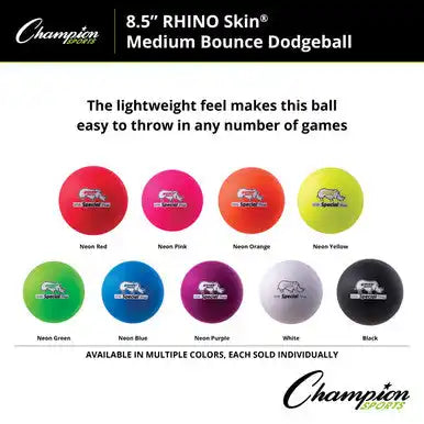 Champion Sports Rs8 8.5’’ Rhino Skin Medium Bounce Dodgeball - Set - of 6 Colors