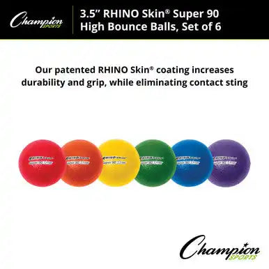 Champion Sports Rs90 3.5’’ Rhino Skin Super 90 High Bounce Foam Ball - Set - of 6 Colors