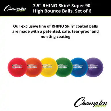 Champion Sports Rs90 3.5’’ Rhino Skin Super 90 High Bounce Foam Ball - Set - of 6 Colors