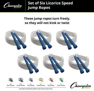 Champion Sports Rsrset Licorice Rhino Speed Rope Set of 6