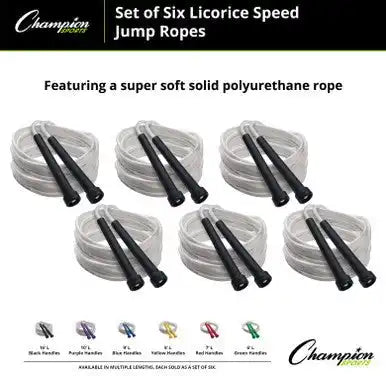 Champion Sports Rsrset Licorice Rhino Speed Rope Set of 6