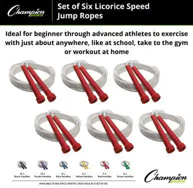 Champion Sports Rsrset Licorice Rhino Speed Rope Set of 6