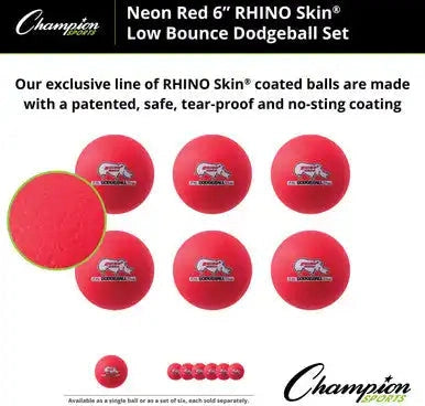 Champion Sports Rxd6set 6’’ Rhino Skin Low Bounce Dodgeball - Set