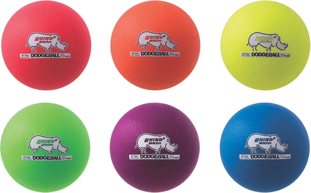 Champion Sports Rxd6set 6’’ Rhino Skin Low Bounce Dodgeball - Set - of 6 Assorted Neon Colors