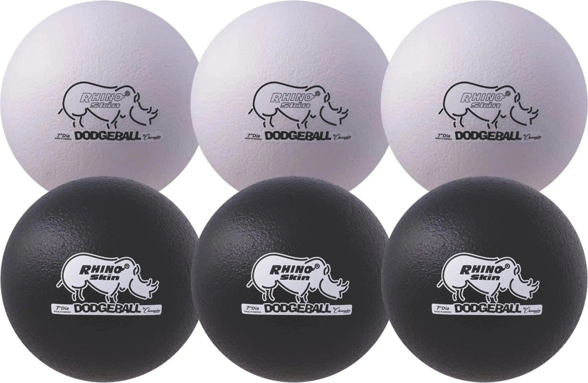 Champion Sports Rxd7 7’’ Rhino Skin Low Bounce Dodgeball - Set - 3 Black, White