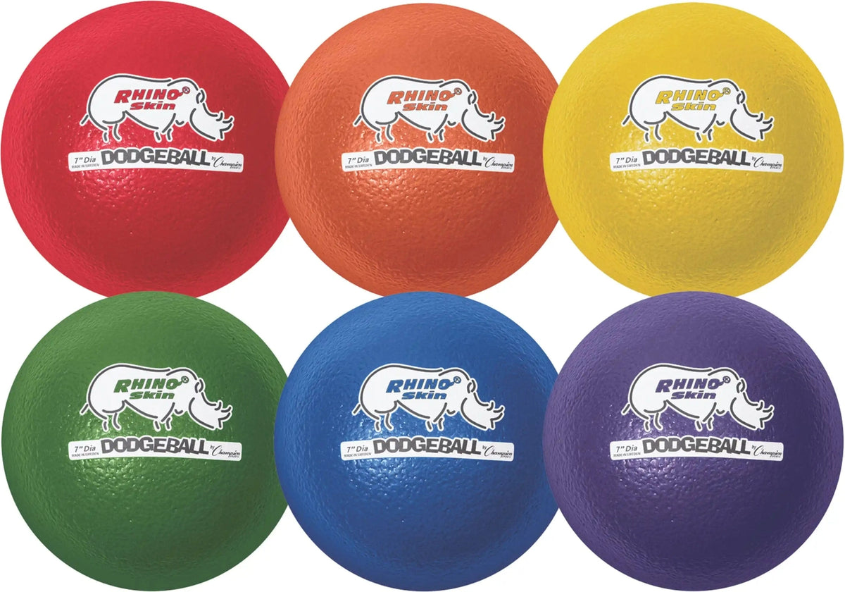 Champion Sports Rxd7 7’’ Rhino Skin Low Bounce Dodgeball - Set - 6 Assorted Colors