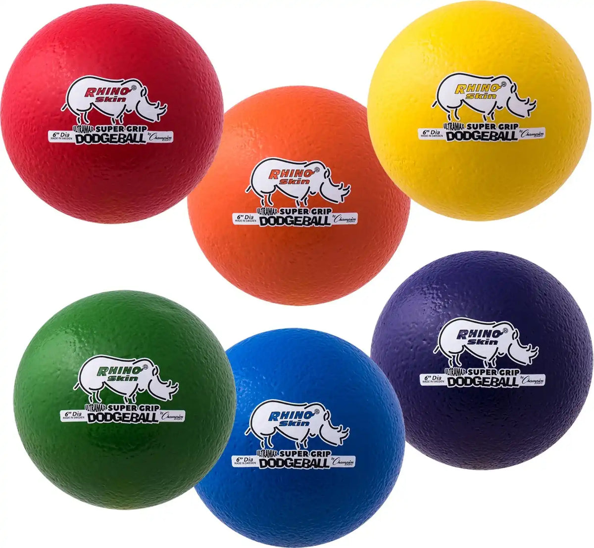 Champion Sports Urs Rhino Skin Ultra Max Dodgeball - Set - of Six Colors / 6’’ d