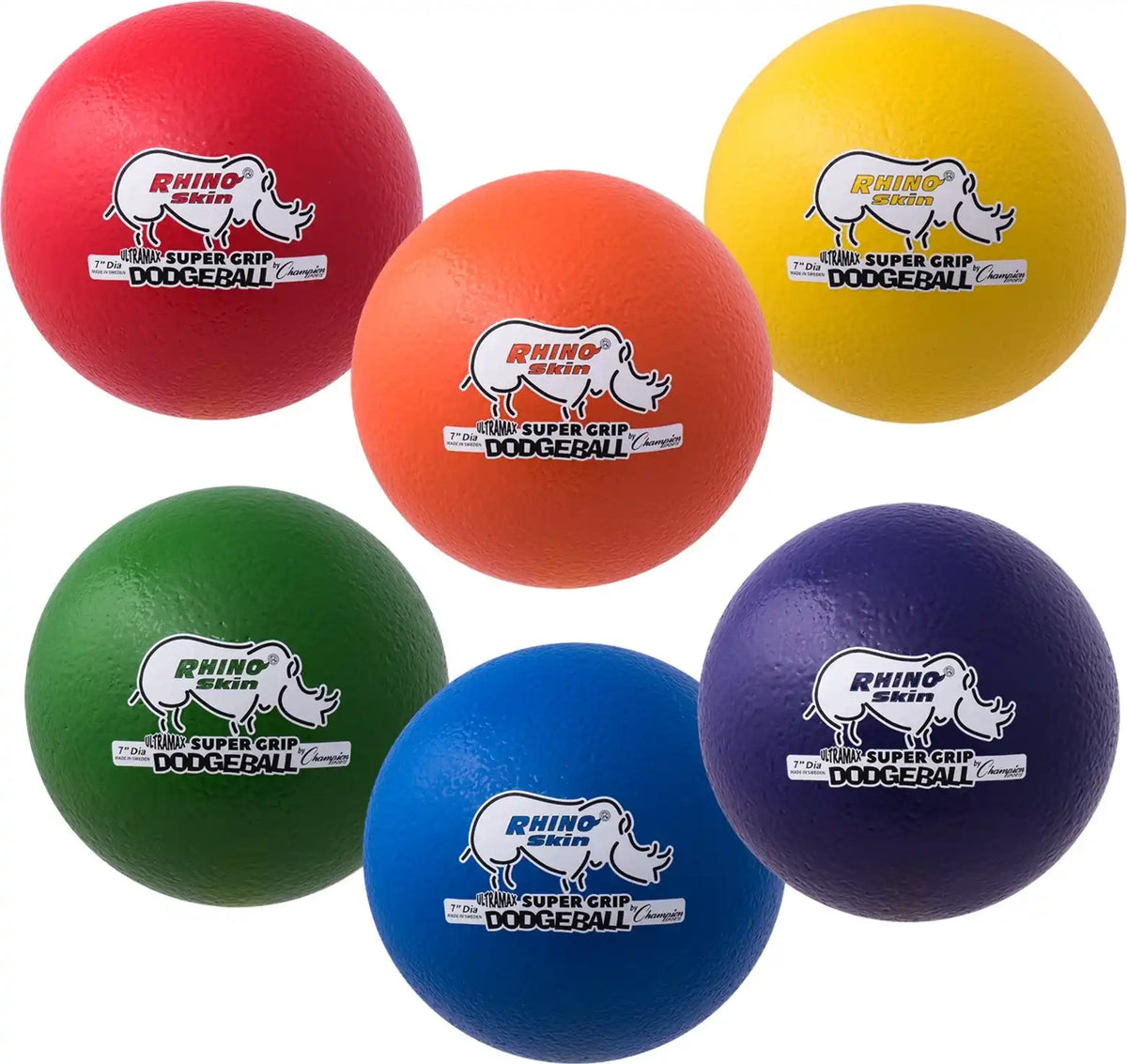 Champion Sports Urs Rhino Skin Ultra Max Dodgeball - Set - of Six Colors / 7’’ d