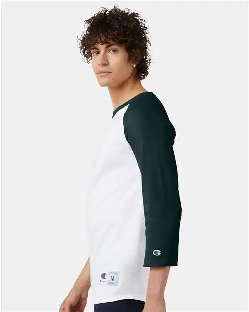 Champion T137 Raglan Sleeve Baseball T-shirt - White Dark Green