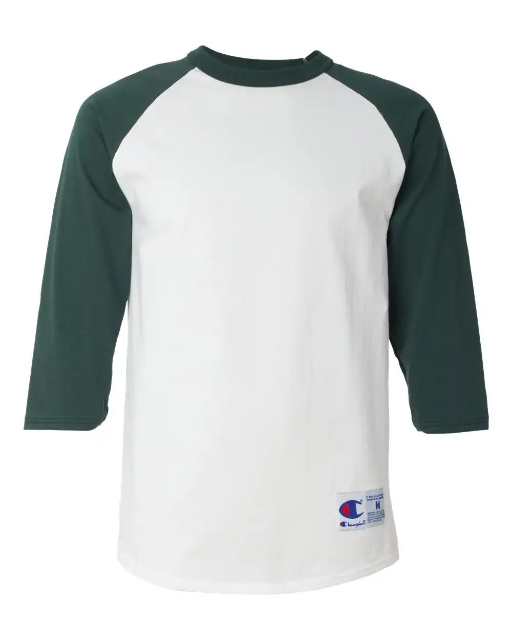 Champion T137 Raglan Sleeve Baseball T-shirt - White Dark Green