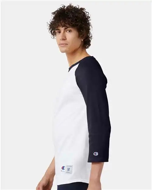 Champion T137 Raglan Sleeve Baseball T-shirt - White Navy