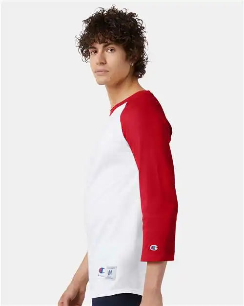 Champion T137 Raglan Sleeve Baseball T-shirt - White Scarlet