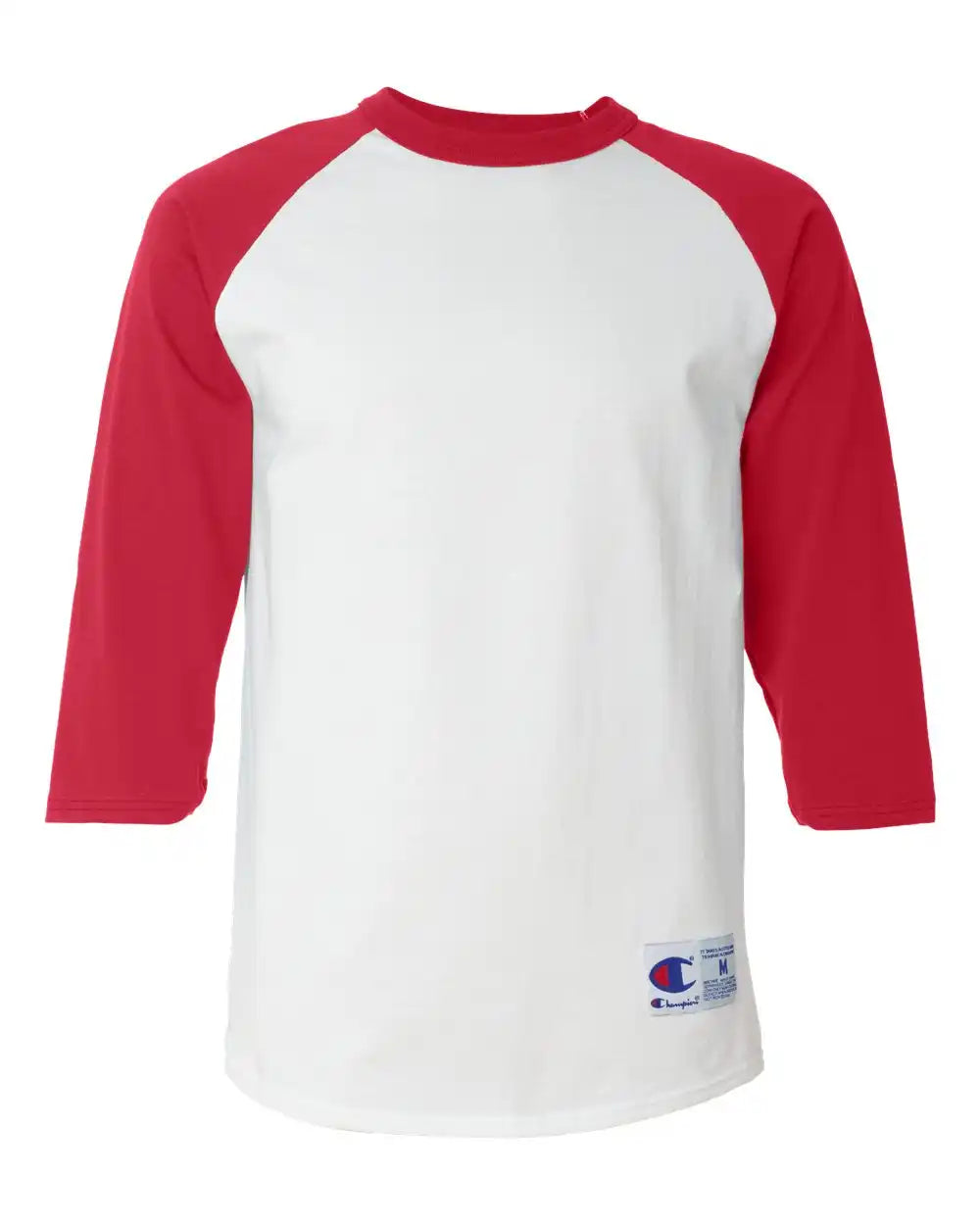 Champion T137 Raglan Sleeve Baseball T-shirt - White Scarlet