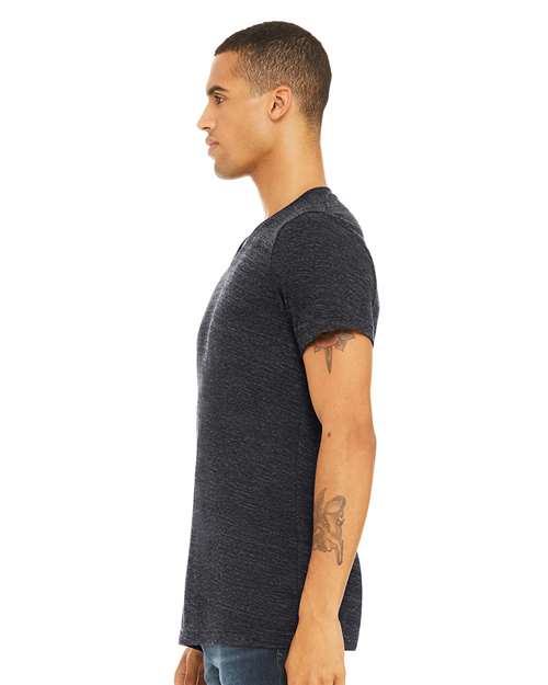 Charcoal Black Slub Textured Jersey V-Neck Tee - 3655