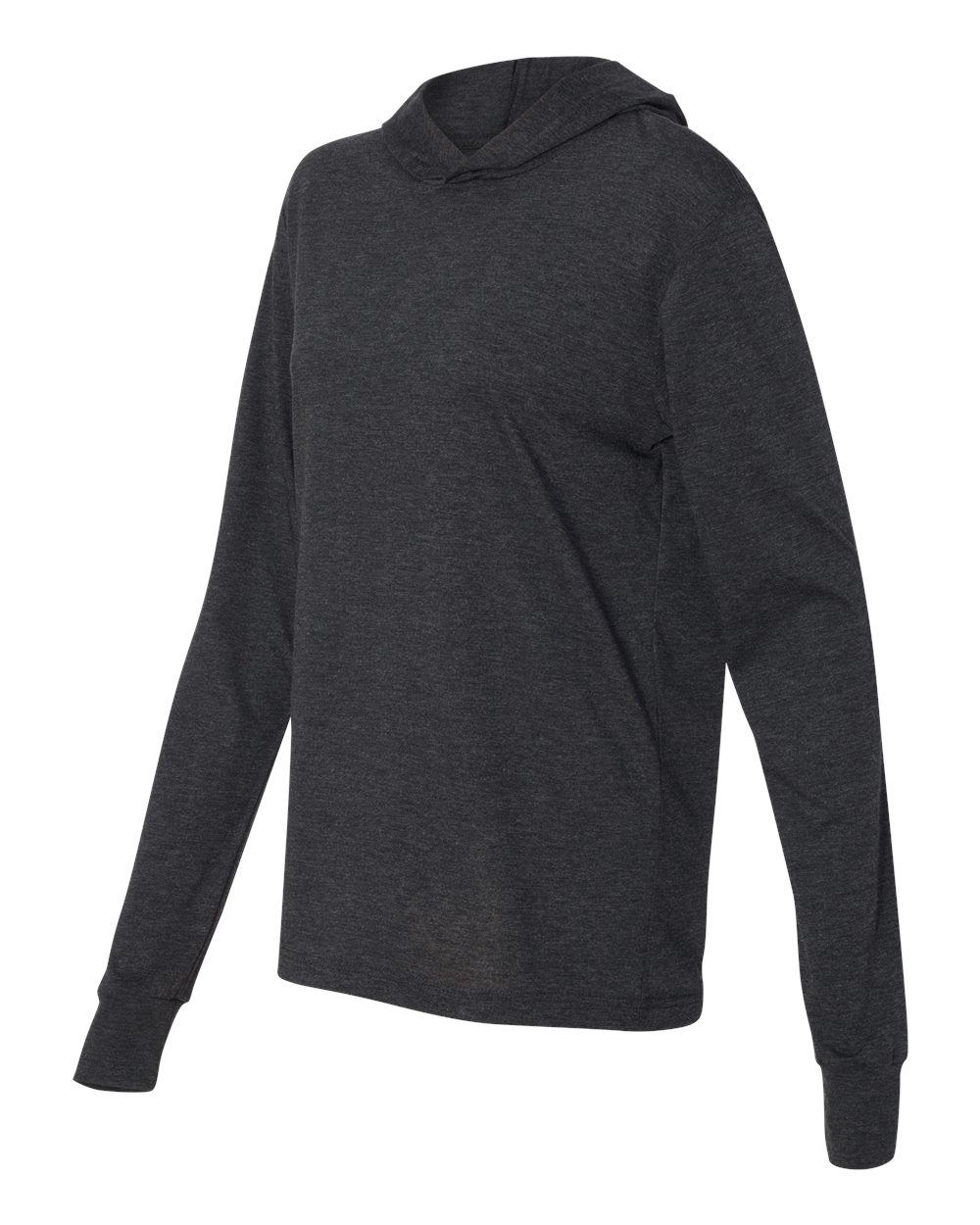 Charcoal Black Triblend Jersey Hooded Long Sleeve Tee - 3512