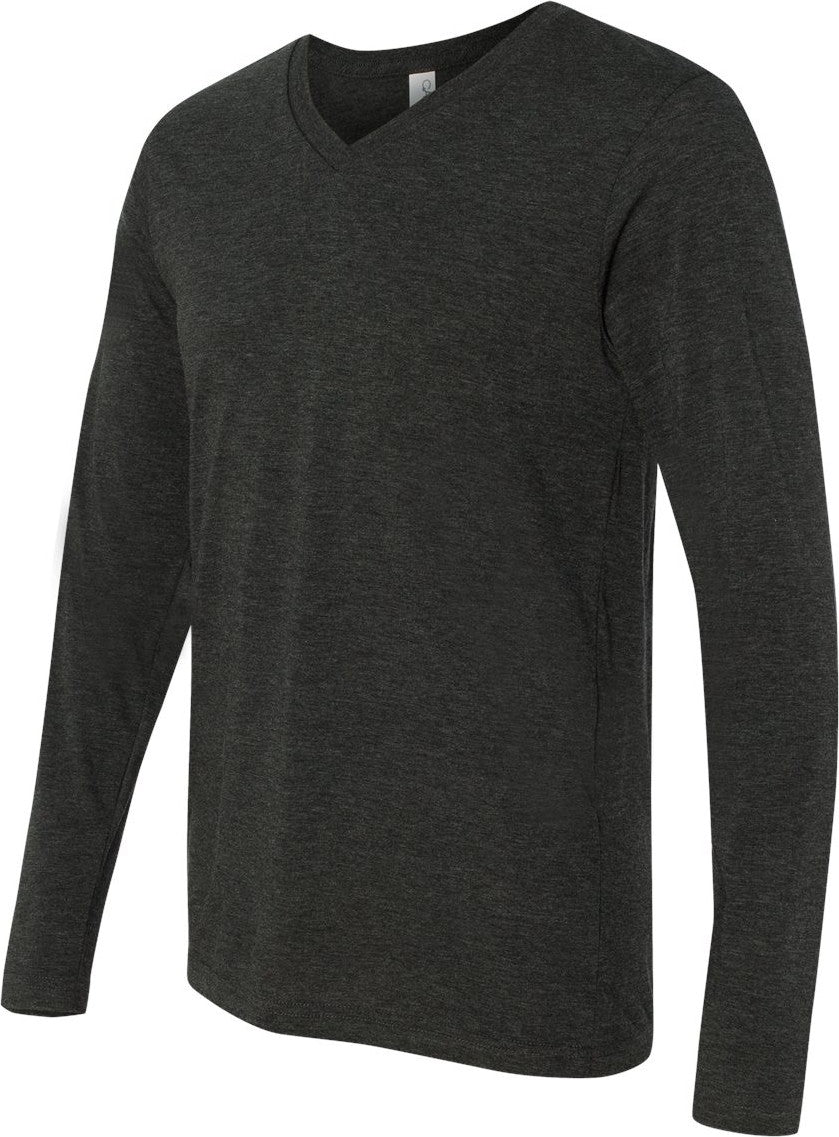 Charcoal Black Triblend Long Sleeve V-Neck Tee - 3425