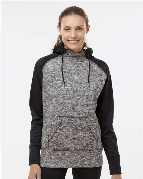 Charcoal Fleck/ Black Women’s Colorblocked Cosmic Fleece Hooded Sweatshirt - 8618