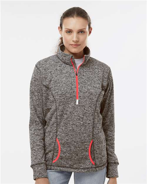 Charcoal Fleck/ Fire Coral Women's Cosmic Fleece Quarter-Zip Pullover - 8617