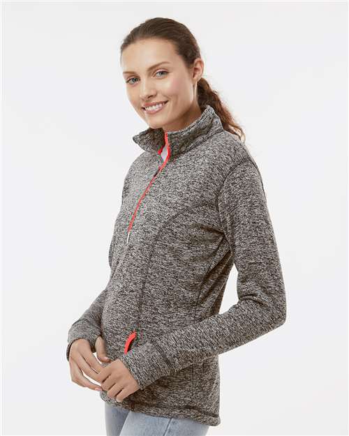 Charcoal Fleck/ Fire Coral Women's Cosmic Fleece Quarter-Zip Pullover - 8617