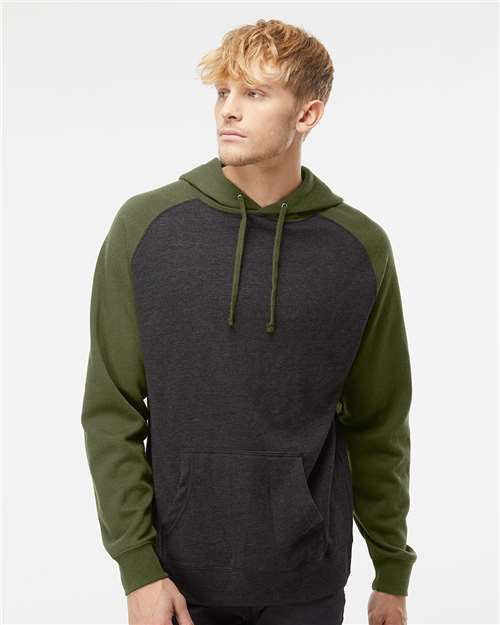 Charcoal Heather/ Army Heather Raglan Hooded Sweatshirt - IND40RP