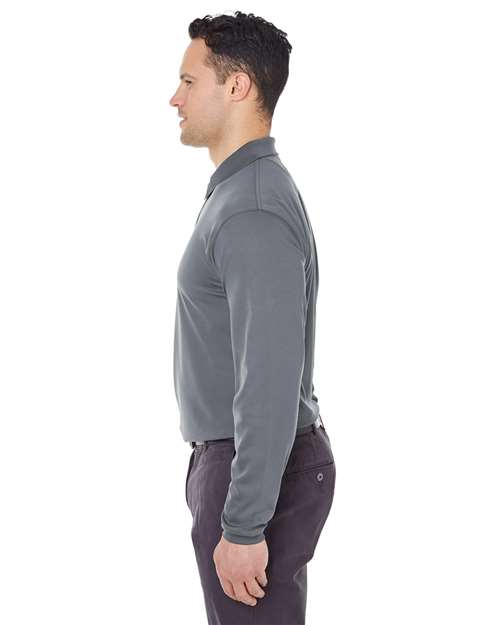 Charcoal Men's Cool & Dry Long Sleeve Mesh Piqué Polo - 8210LS