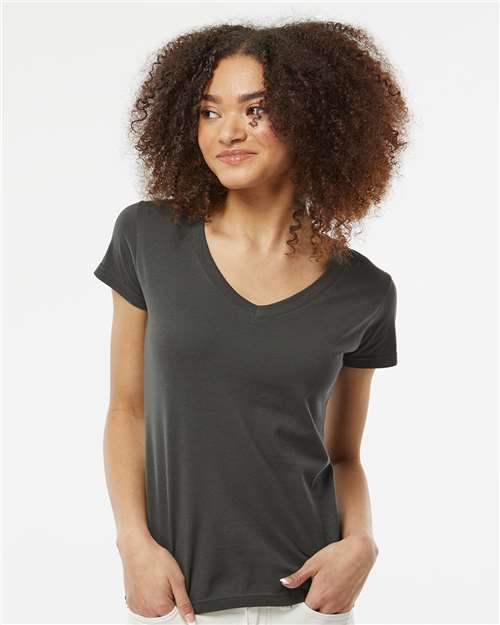 Charcoal Women's Fine Jersey V-Neck T-Shirt - 214