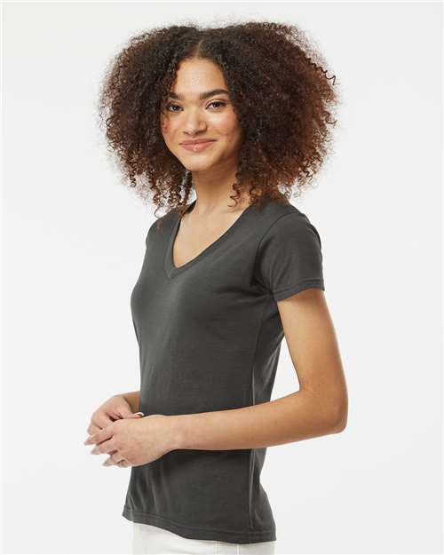 Charcoal Women's Fine Jersey V-Neck T-Shirt - 214
