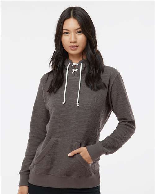 Charcoal Women’s French Terry Sport Lace Scuba Hooded Pullover - 8694