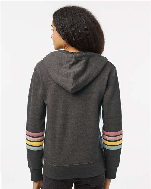 Charcoal Women's Striped Sleeves Full-Zip Hooded Sweatshirt - W22732