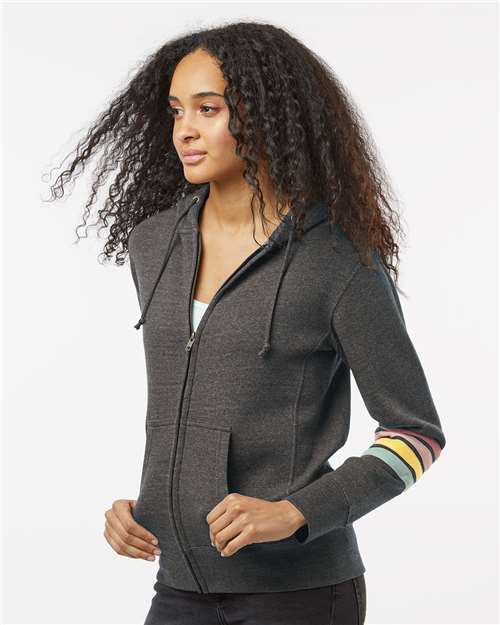 Charcoal Women's Striped Sleeves Full-Zip Hooded Sweatshirt - W22732