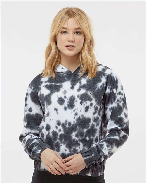 Charcoal Women's Sueded Fleece Tie-Dyed Crop Hooded Sweatshirt - W23718
